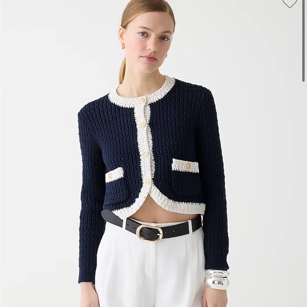 J crew Cropped sweater lady jacket with contrast trim